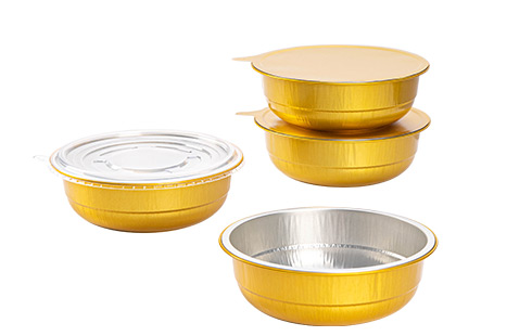 Round Gold Aluminum Foil Pan Plastic Food Containers With Lid