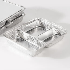 3-compartment Oblong Aluminum Foil Take-out Pan With silver board Lid