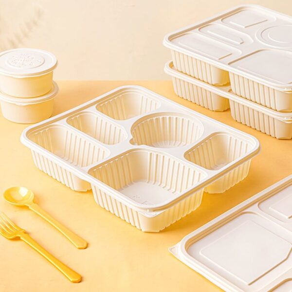 Cornstarch Material Biodegradable 6 Compartment Take Away Food Container