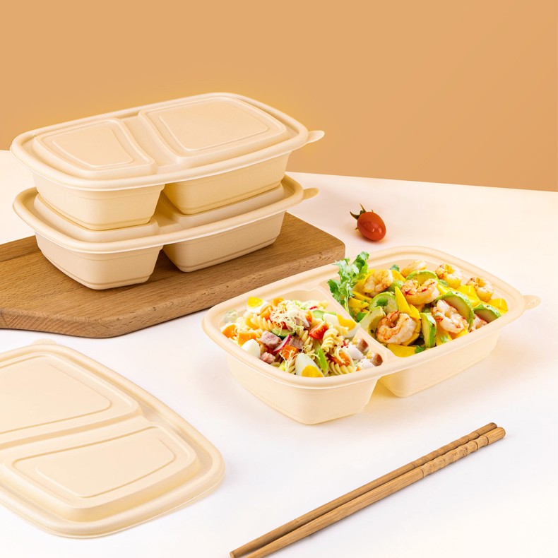 Cornstarch Material Two Compartment Rectangle Food Container - 图片 4
