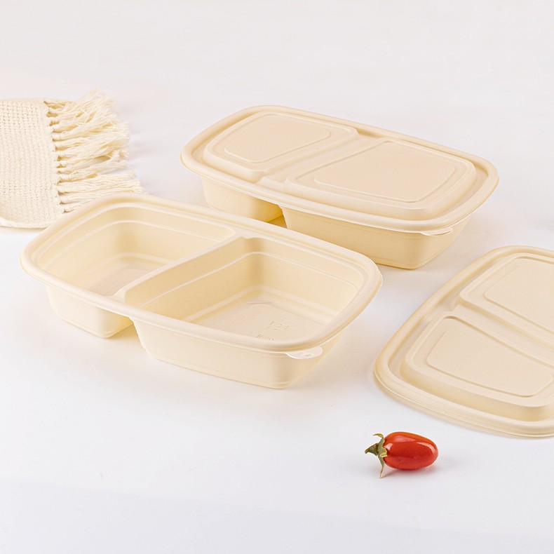 Cornstarch Material Two Compartment Rectangle Food Container - 图片 3
