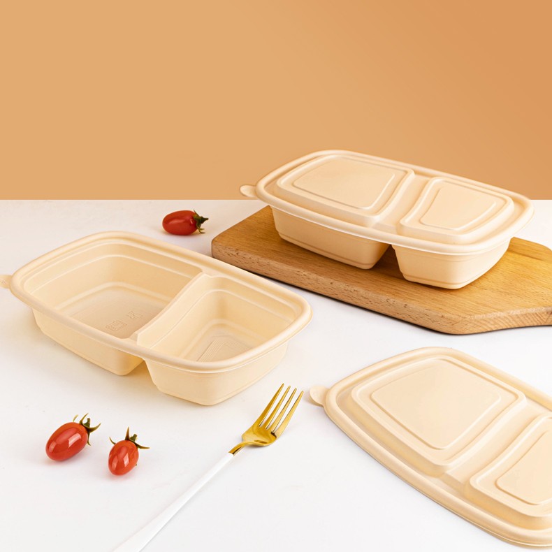 Cornstarch Material Two Compartment Rectangle Food Container