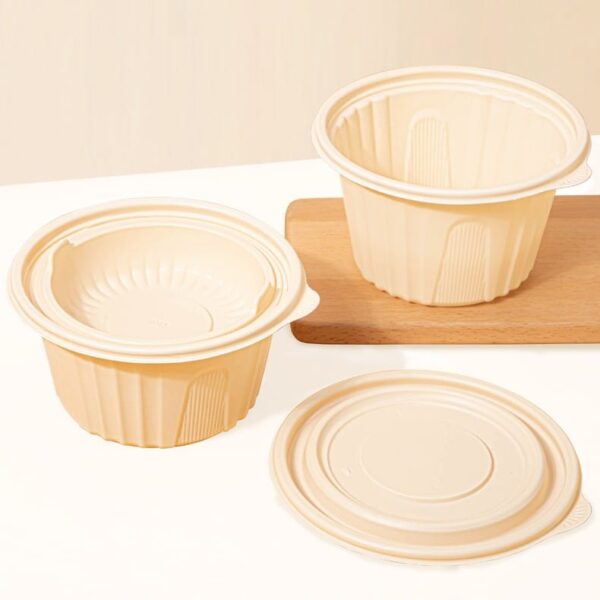 Round Biodegradable Cornstarch Material Take Away Food Container With Lid